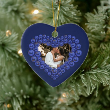 9th Wedding Anniversary Lapis Lazuli Heart Photo Ceramic Ornament