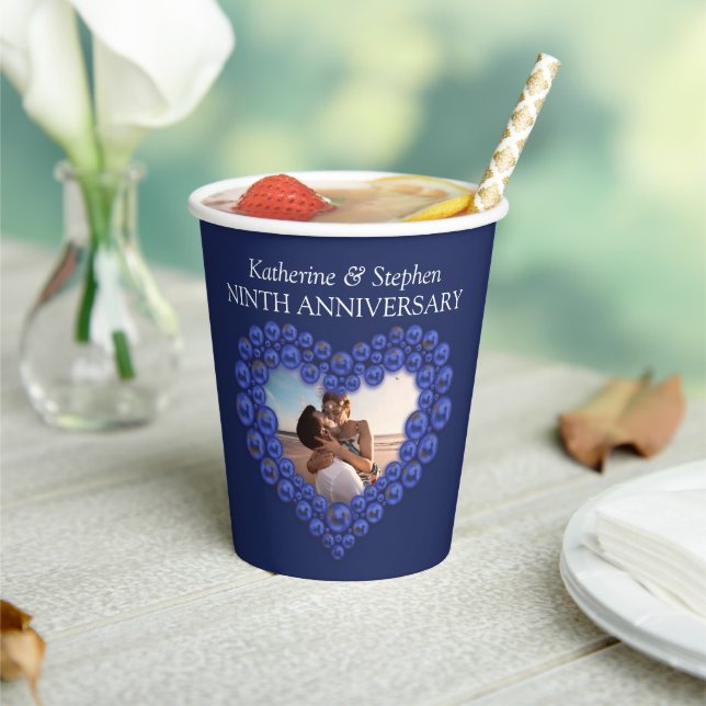 9th Wedding anniversary Lapis Lazuli heart photo Paper Cups (Insitu)