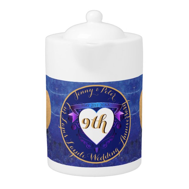 9th Wedding Anniversary Lapis Lazuli Image Teapot (Front)
