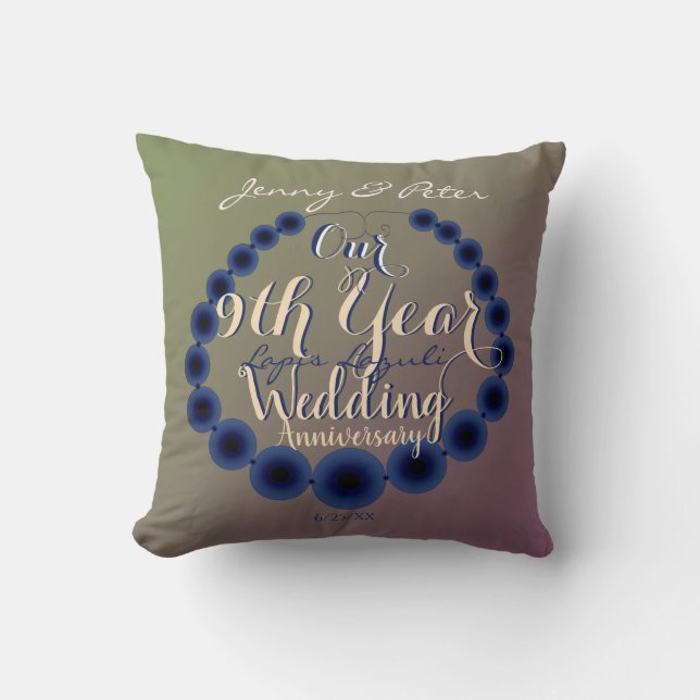 9th Wedding Anniversary Lapis Lazuli Throw Pillow (Front)