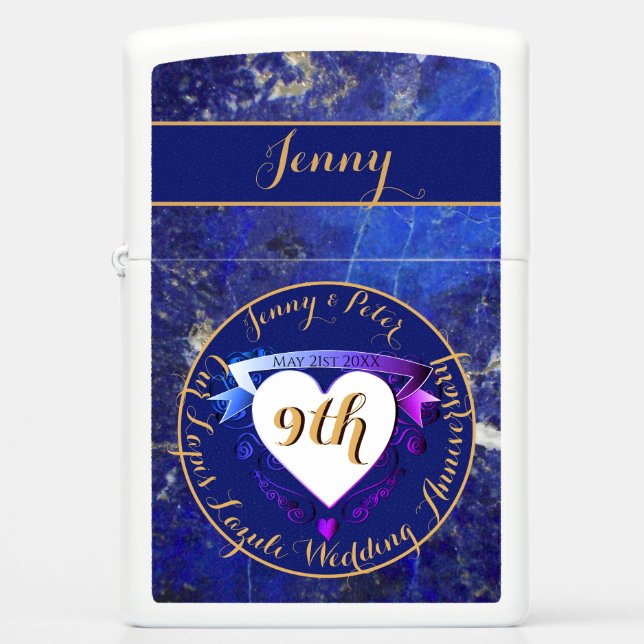 9th Wedding Anniversary Lapis Lazuli Zippo Lighter (Front)