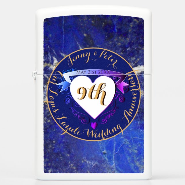 9th Wedding Anniversary Lapis Lazuli Zippo Lighter (Front)