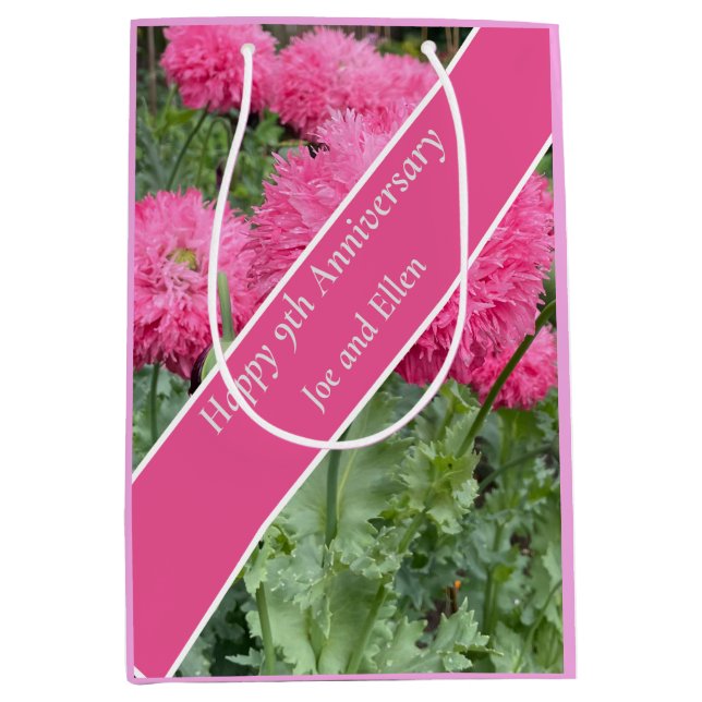 9th Wedding Anniversary, Poppy Medium Gift Bag (Front)