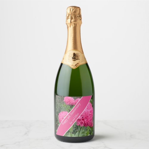 9th Wedding Anniversary Poppy Sparkling Wine Label