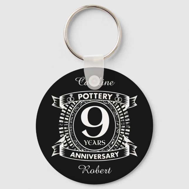 9TH wedding anniversary pottery Keychain (Front)