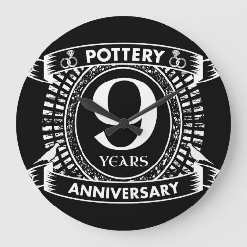 9TH wedding anniversary pottery Large Clock