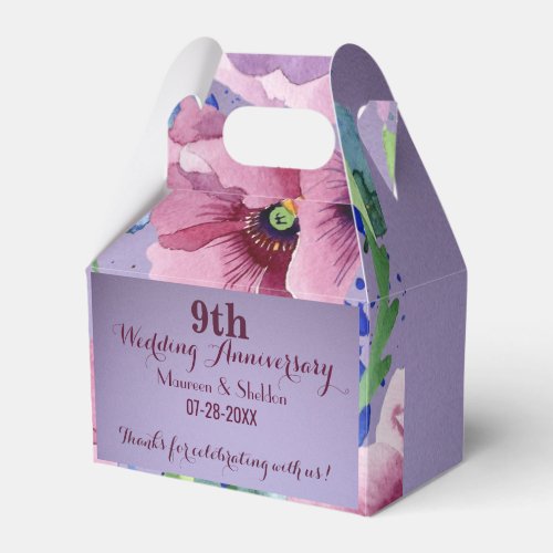 9th Wedding Anniversary Purple and Poppy  Favor Boxes