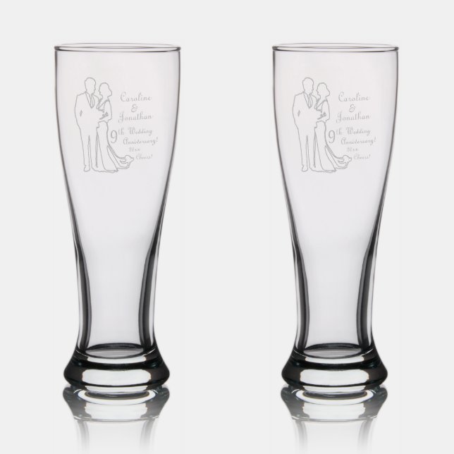 9th Willow Wedding Anniversary Line Art Couple Pilsner Glass (Glassware)