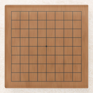 9x9 Miniature Goban Brown Wood Texture Glass Coaster