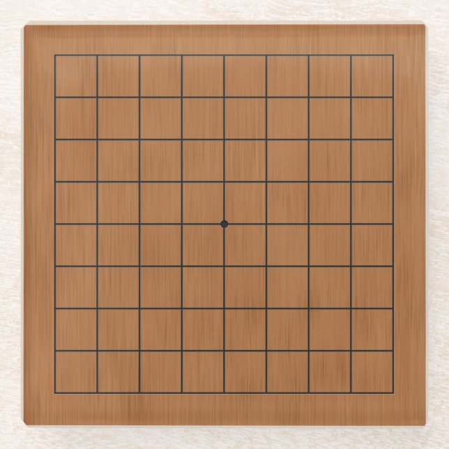 9x9 Miniature Goban Brown Wood Texture Glass Coaster (Front)
