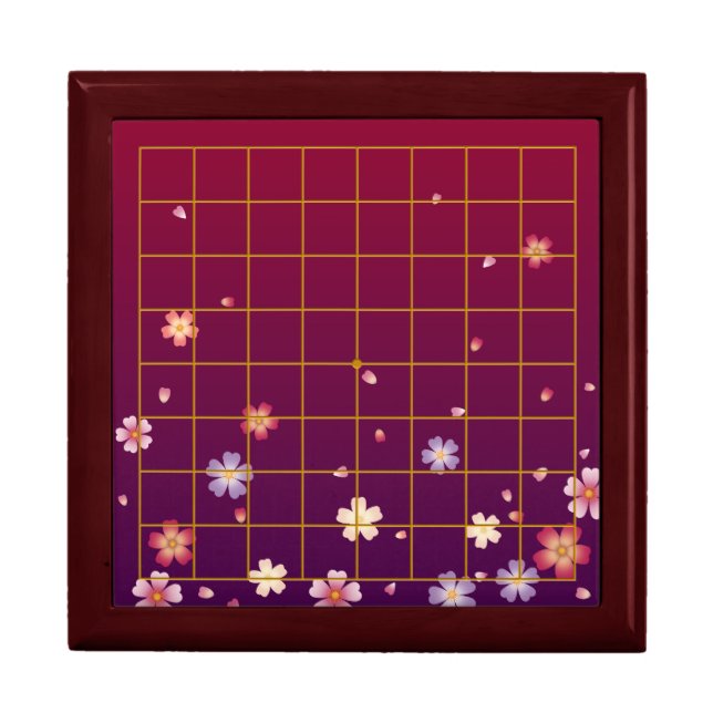9x9 Red & Purple Floral Goban 75% Scale Storage Gift Box (Front)