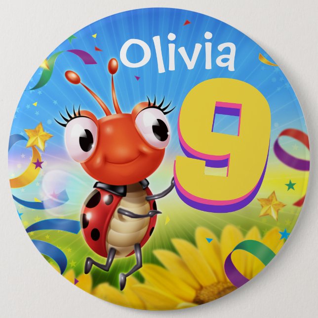9yrs Custom birthday badge Little Ladybug range Button (Front)