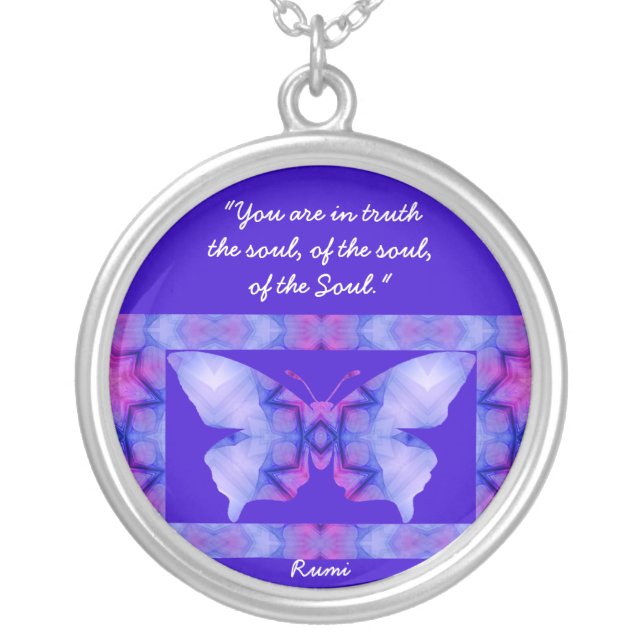 A01. Butterfly - With Quote - Necklace.3 Silver Plated Necklace (Front)