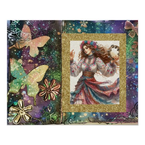 *~* A100 Boho Gypsy Woman Dancer Tambourine Poster