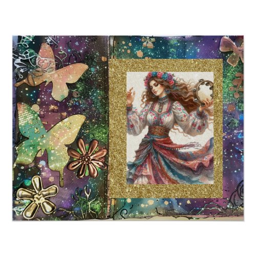 *~* A100  Boho Gypsy Woman Dancer Tambourine Poster