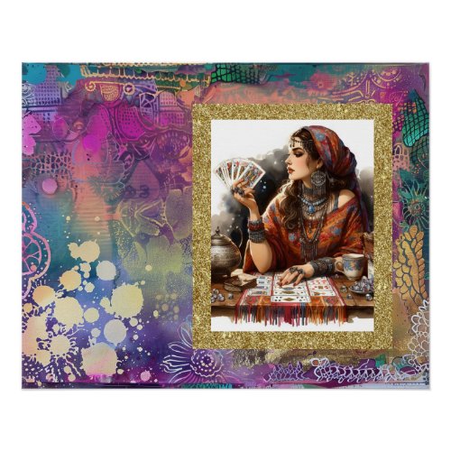 *~* A100 . Boho Gypsy Woman Psychic Card Reader Poster
