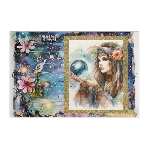 *~* A100 Colorful Boho Gypsy Woman Crystal Ball Acrylic Print