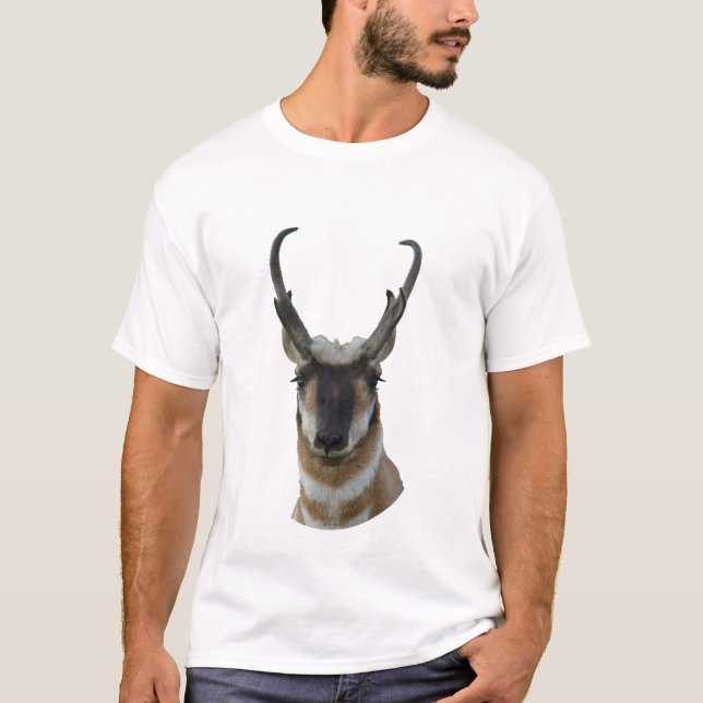 A19 Pronghorn Antelope Dark Face Buck Head Shot T-Shirt (Front)