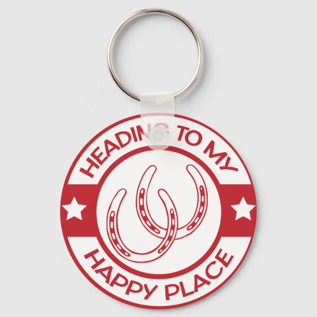 A258 happy place horseshoes red keychain (Front)