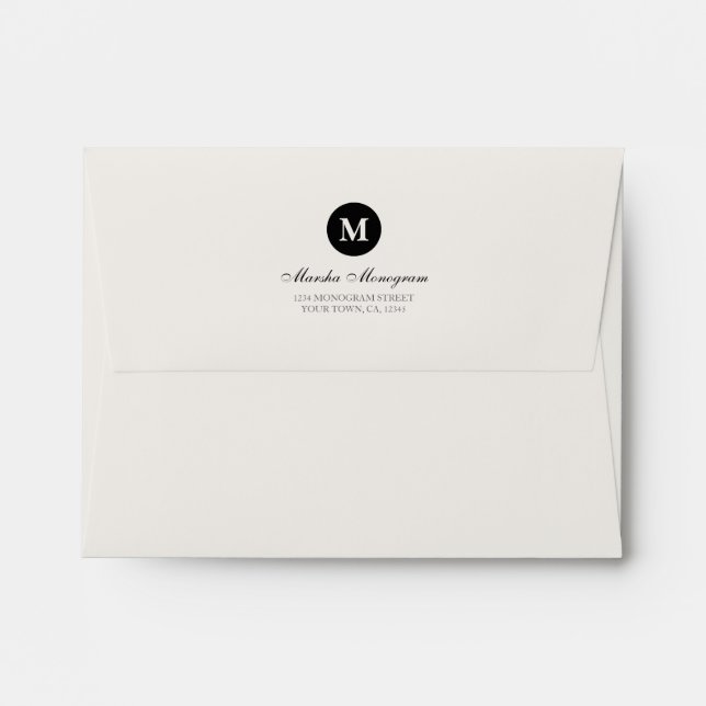 #A2 - Black & Cream Monogram (Black inside) Envelope (Back (Top Flap))