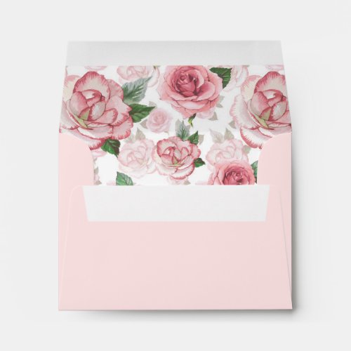 A2 Blush Pink Roses Wedding Return Address Envelope