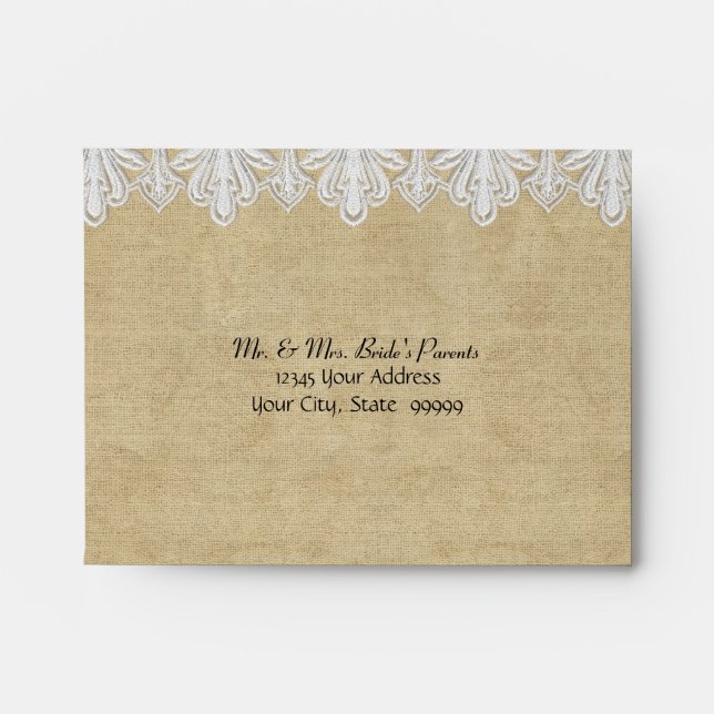 A2 BOHO Printed Burlap n Lace gypsy Modern Mod Envelope (Front)