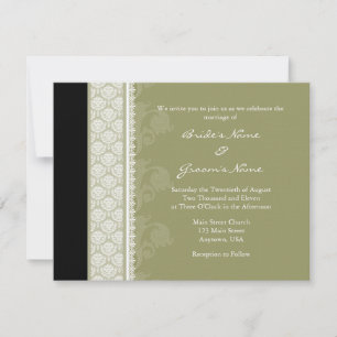 A2 Camo Green One-Side Damask Wedding Invitations