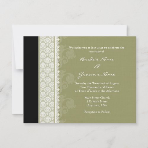 A2 Camo Green One-Side Damask Wedding Invitations