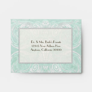 A2 Custom Monogram Vintage Damask Lace Look Aqua Envelope