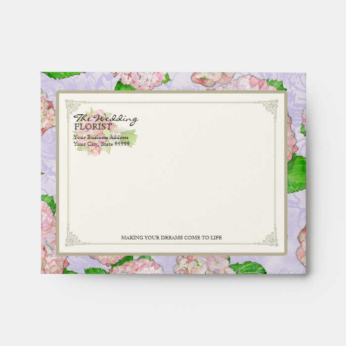 A2 Florist Wedding Business Bouquet Pink Hydrangea Envelopes