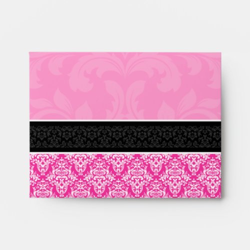 A2 Half Hot Pink Black  White Damask Envelopes