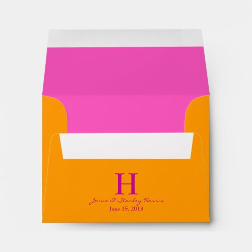 A2 Hot Pink  Orange Monogram Wedding Envelopes