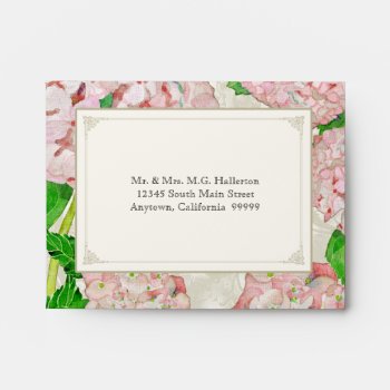 A2 Matching Envelopes Pink Hydrangea Lace Floral by VintageWeddings at Zazzle