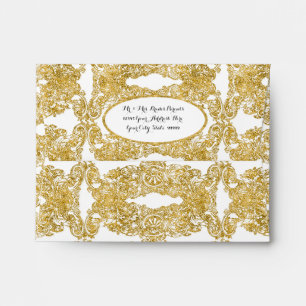 A2 Note Card Gold Glitter Engraved Floral Damask Envelope