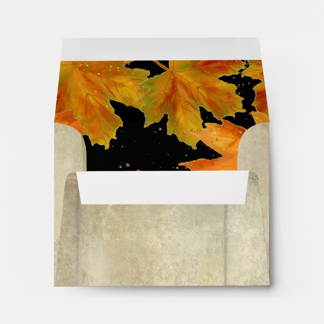 A2 Note Fall Autumn Falling Leaves Elegant Wedding Envelope (Back (Bottom))