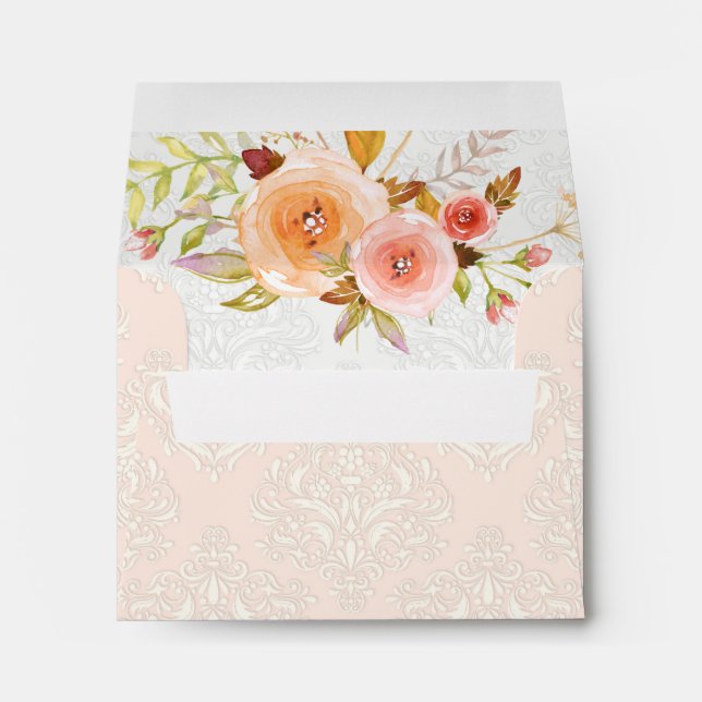 A2 Notecard Damask Watercolor Floral Wedding Envelope (Back (Bottom))