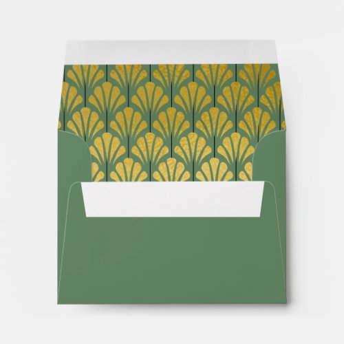 A2 Personalized Art Deco Fans Green Gold Foil Envelope