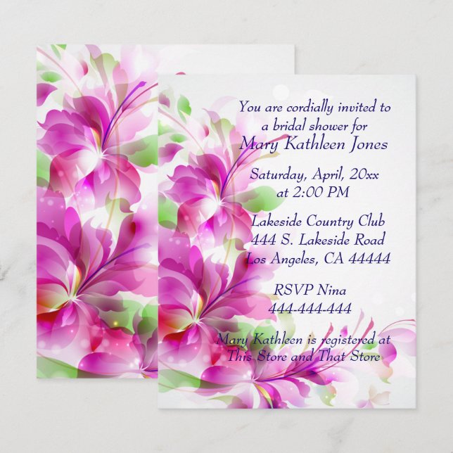 A2-Pink Floral Design Bridal Shower Invitation (Front/Back)