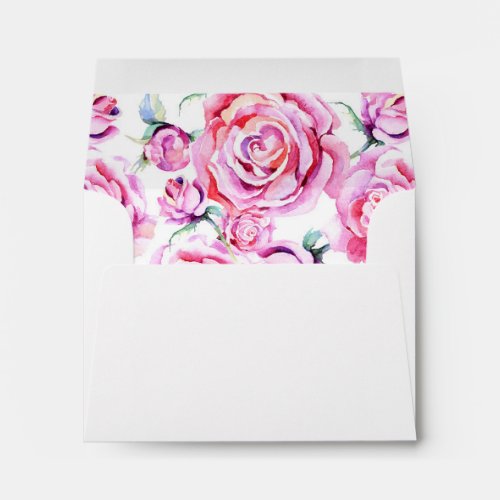 A2 Pink Watercolor Roses Wedding Return Address Envelope