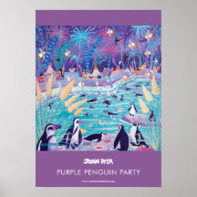 A2 poster by John Dyer. Purple Penguin Party