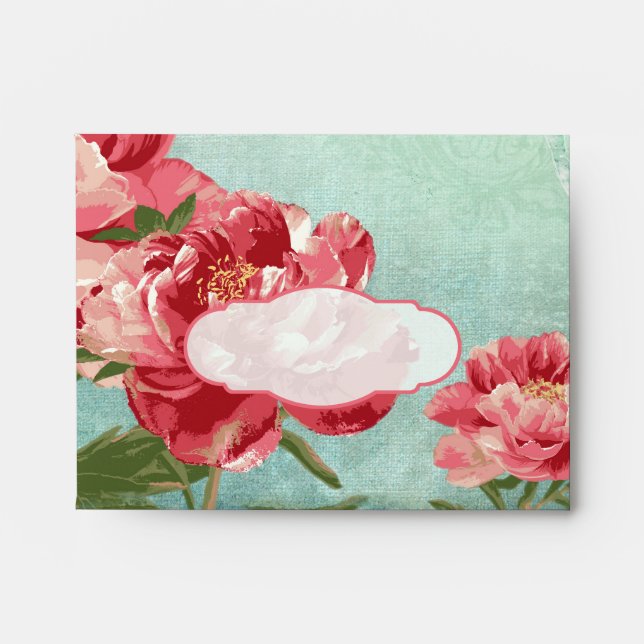 A2 Preprinted Pretty Retro Flower Chintz Peony Envelope (Front)
