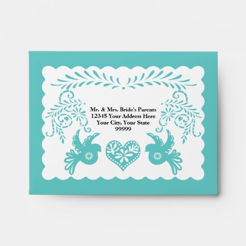 A2 RSVP Card Papel Picado Aqua Fiesta Wedding Envelope