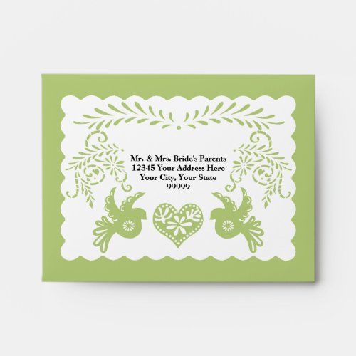 A2 RSVP Card Papel Picado Lime Fiesta Wedding Envelope