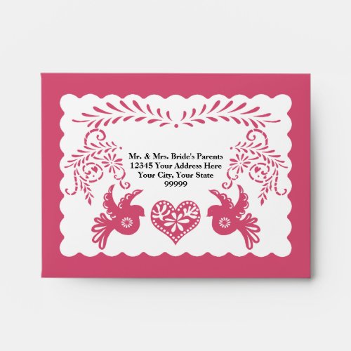 A2 RSVP Card Papel Picado Pink Fiesta Wedding Envelope
