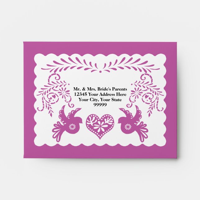 A2 RSVP Card Papel Picado Purple Fiesta Wedding Envelope (Front)