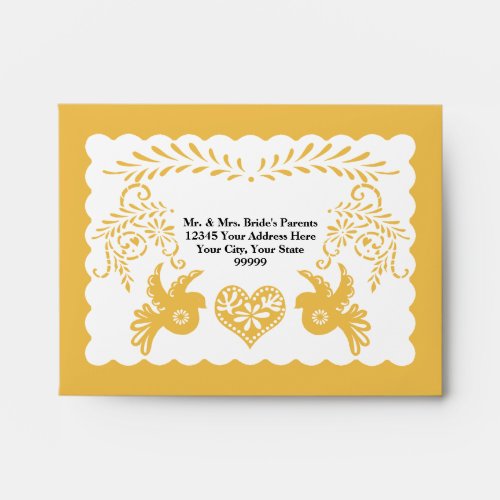 A2 RSVP Card Papel Picado Yellow Fiesta Wedding Envelope