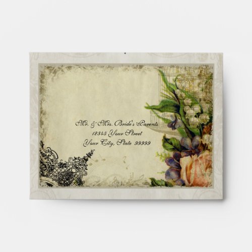 A2 RSVP Envelope Yellow Song Bird Cage Floral