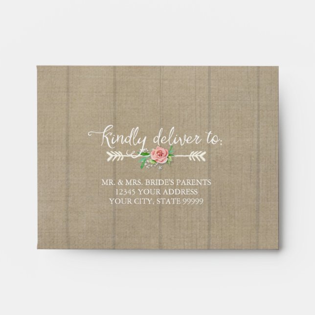 A2 RSVP Response Arrow Boho Bohemian Wood Wedding Envelope (Front)