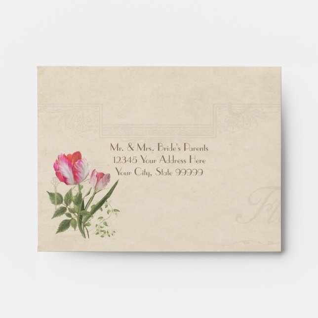 A2 RSVP Response Elegant Floral Vintage Tulips Art Envelope (Front)