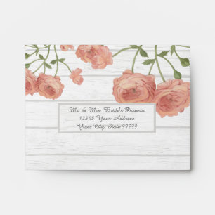 A2 RSVP Return Wood Pretty Floral Blush Roses Mint Envelope